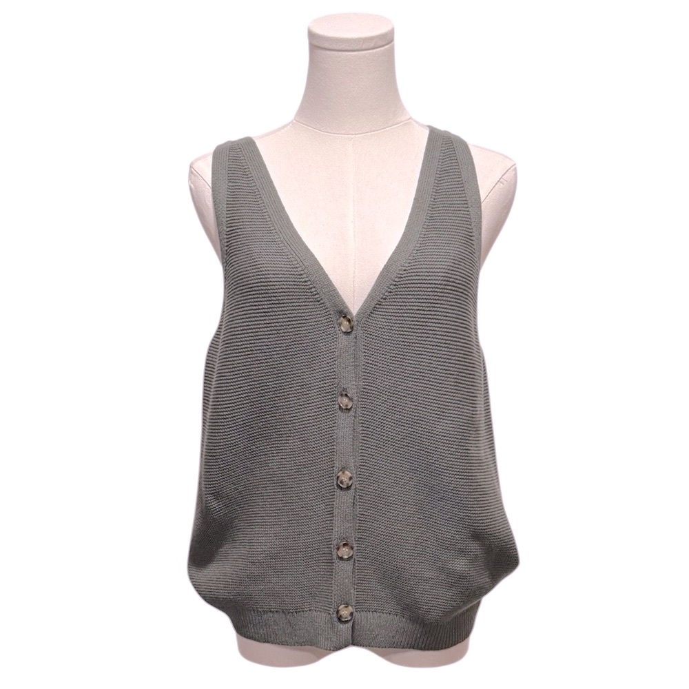 NWT LOFT Olive Green Knit Button Up Cardigan Sweater Vest Womens size Large